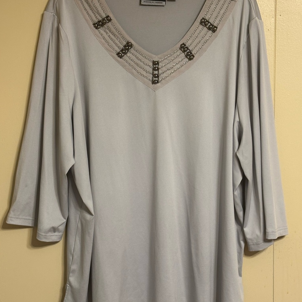 Catherines Light Gray Embellished V-Neck Tunic